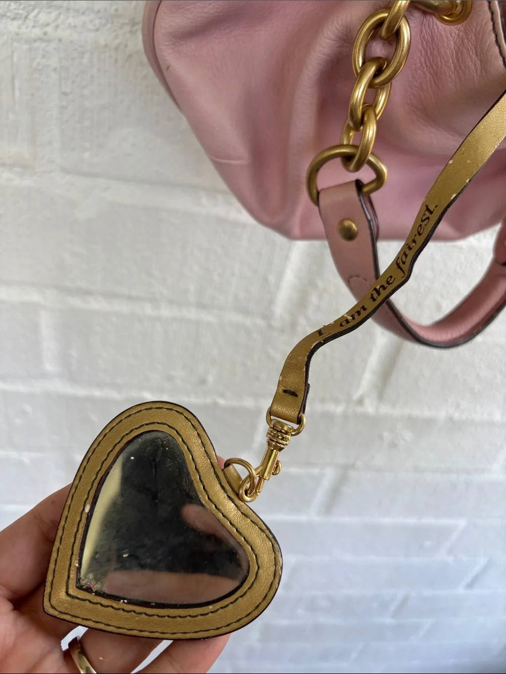 Juicy Couture Leather Vintage Soft Pink Shoulder Handbag with Gold Chain Details